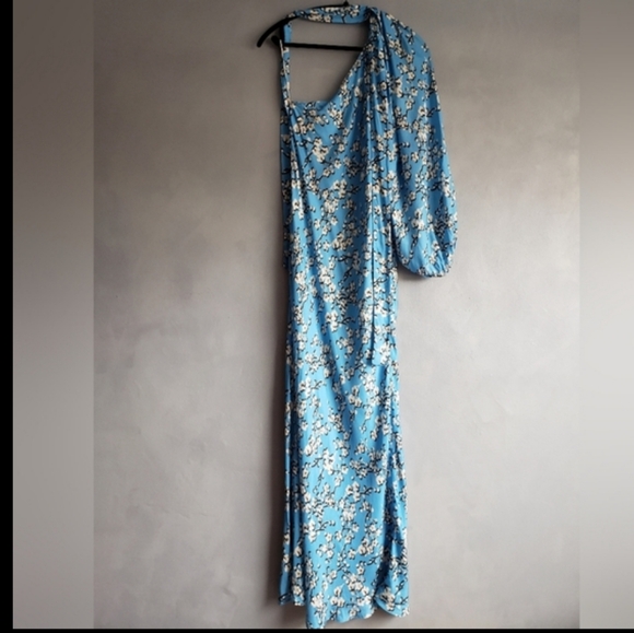 ZARA STUDIO FLORAL BLOSSOM BLUE ONE SHOULDER MAXI DRESS, SIZE M - Picture 12 of 13